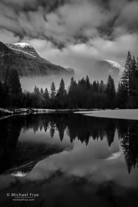 Half Dome, North Dome, and the Merced River by moonlight, Yosemite NP, CA, USA