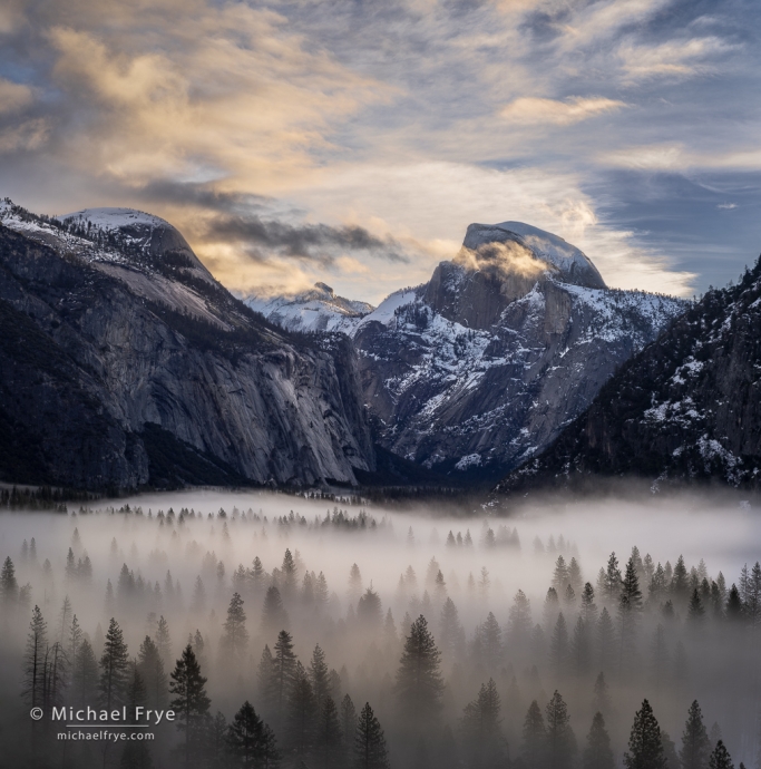 Half Dome above a fog layer at sunrise, Yosemite NP, CA, USA