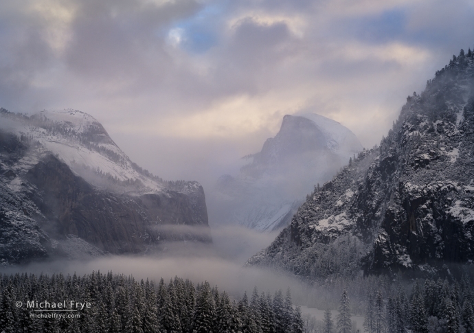 Snowy sunrise, Half Dome, Yosemite NP, CA, USA