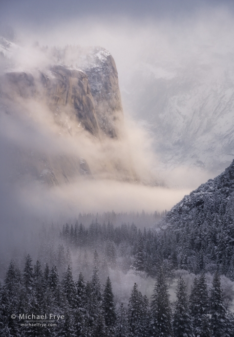 Light and mist on Washington Column, Yosemite NP, CA, USA