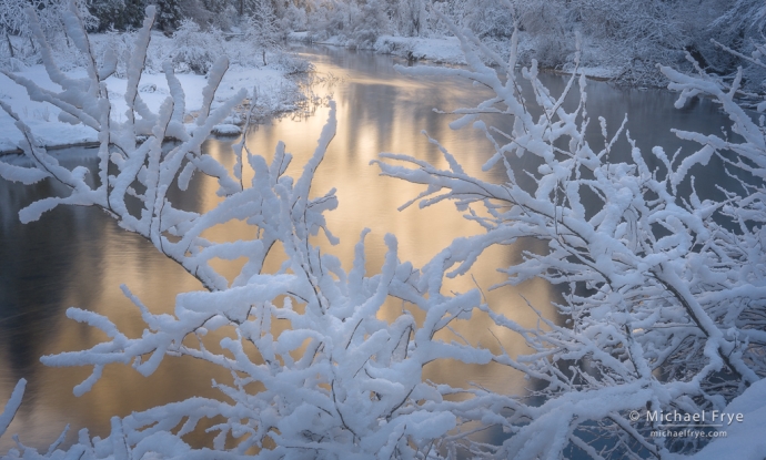 Reflections in the Merced River, winter, Yosemite NP, CA, USA