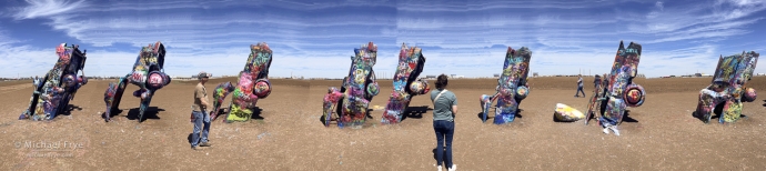 Distorted iPhone panorama of the Cadillac Ranch near Amarillo, TX, USA