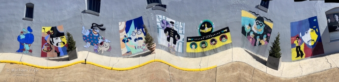 Distorted iPhone panorama of murals on Abbey Road, Walnut Ridge, AR, USA