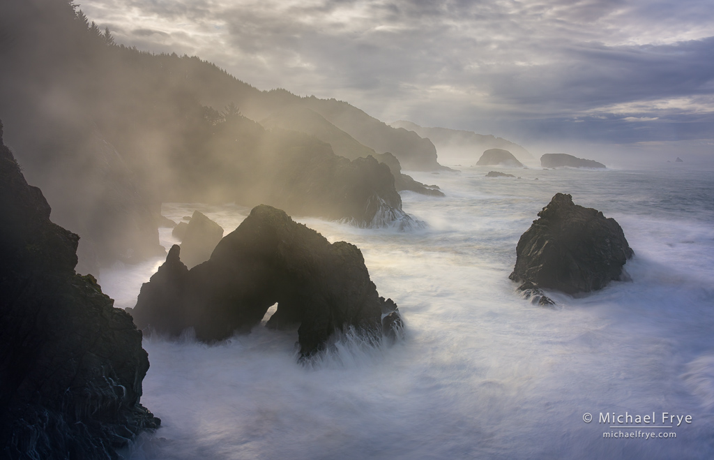 0224-48712 Sunlight breaking through clouds and fog, Oregon Coast, USA