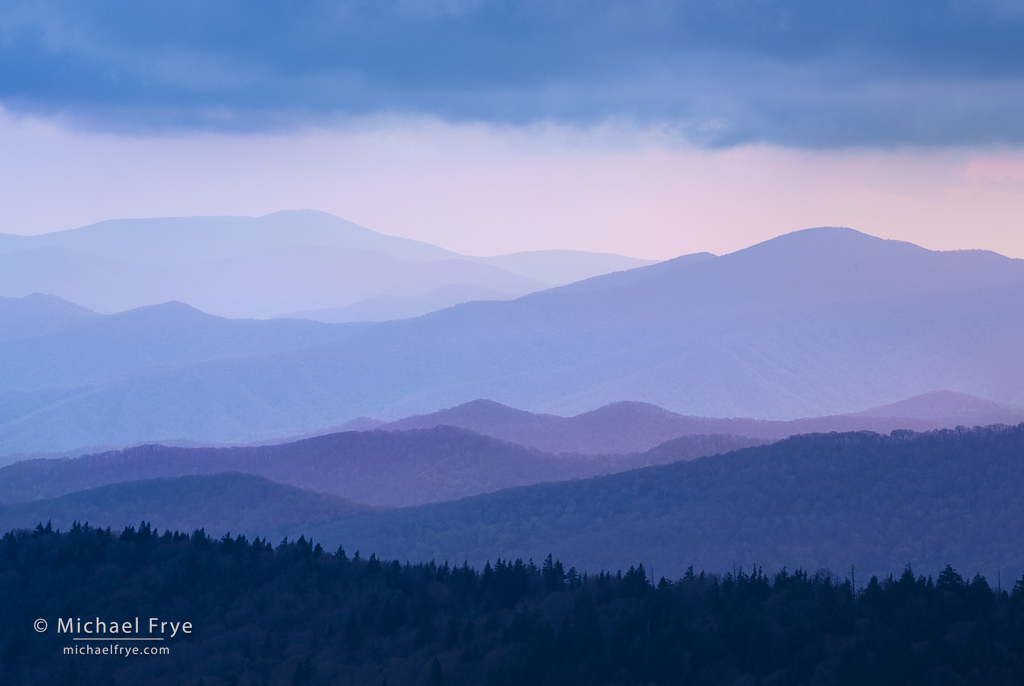 Stacked ridges at sunset, Great Smoky Mountains NP, NC, USA