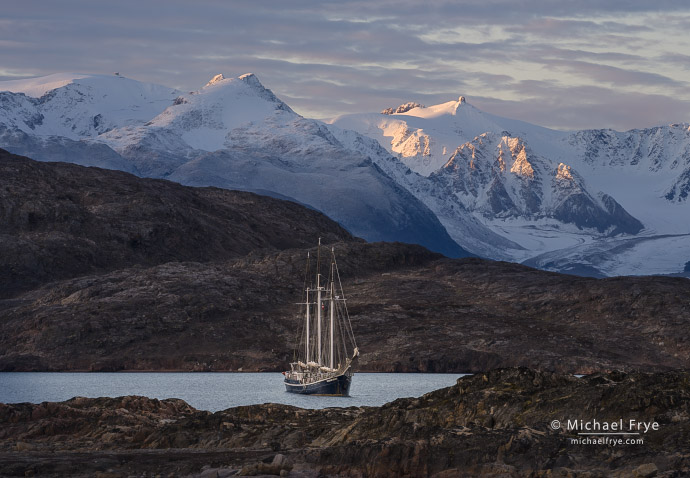 Rembrandt van Rijn and mountains at sunrise, Scoresby Sund, Greenland