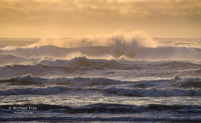 Breaking waves at sunset, Oregon Coast, USA