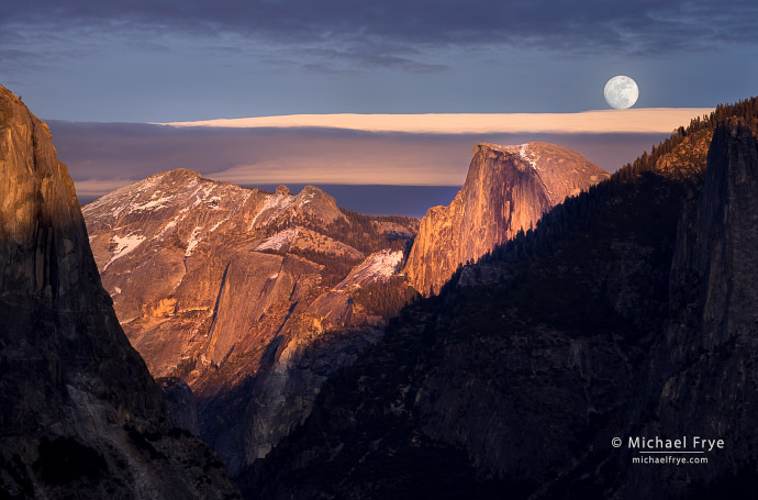 Moon rising above Half Dome from Tunnel View, Yosemite NP, CA, USA