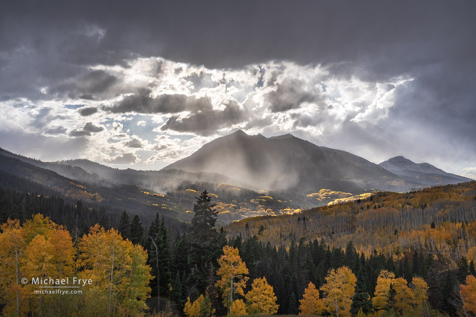 31. Snow squall over mountains and aspen groves, Colorado, USA