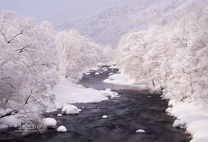 8. River and snow-covered trees, Hokkaido, Japan