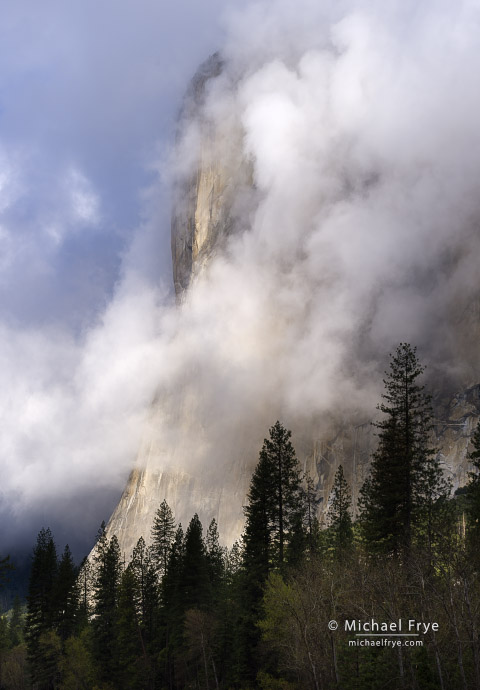 Clouds and mist wrapping around El Capitan, Yosemite NP, CA, USA