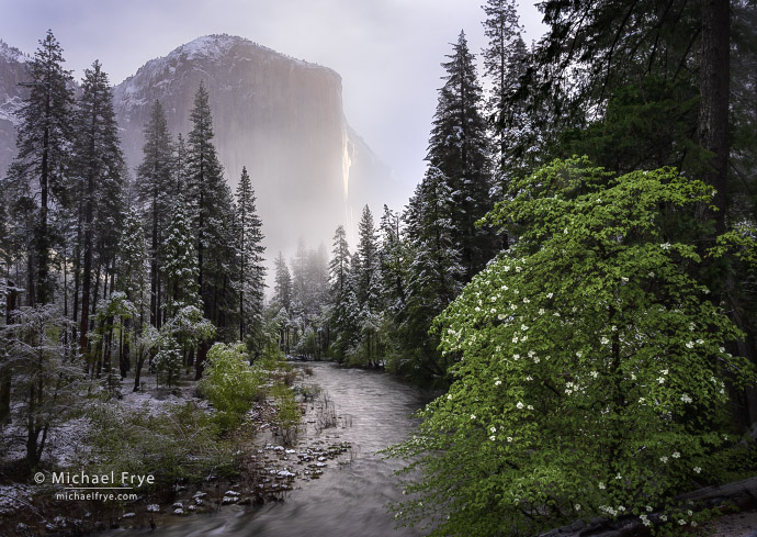 El Capitan and the Merced River after a spring snowfall, Yosemite NP, CA, USA