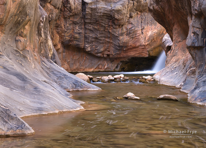Waterfall and polished schist, Grand Canyon NP, AZ, USA